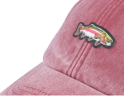 Fashion Skillfish Tiny Rainbow Trout Fish Vintage Washed Dad Cap - Red