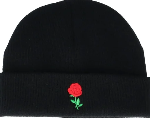 Discount Iconic Tiny Red Rose Black Short Beanie -