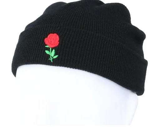 Discount Iconic Tiny Red Rose Black Short Beanie -