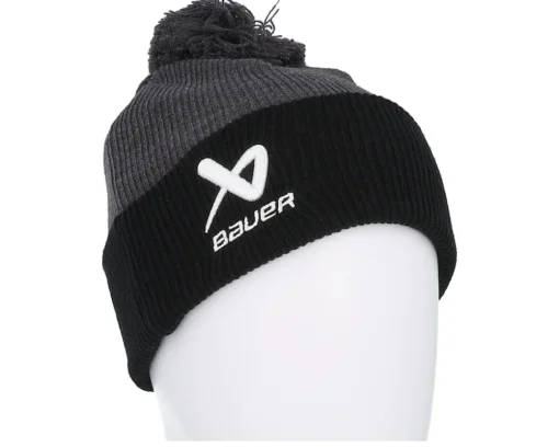 Pom Beanies-Bauer 2tone Knit Black/Grey Pom -