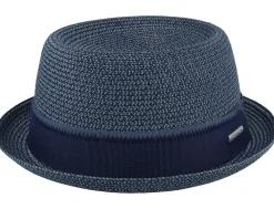 Pork Pie Hats-Stetson Toyo Light Blue/Navy Pork Pie -