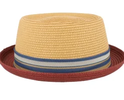 Outlet Stetson Toyo Red/Beige Pork Pie Straw Hat -