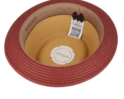 Outlet Stetson Toyo Red/Beige Pork Pie Straw Hat -