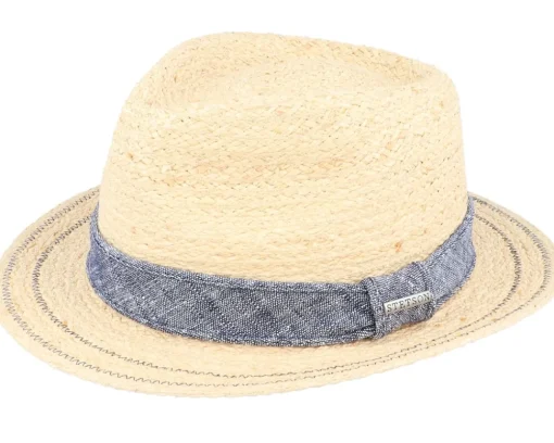 Straw Hat-Stetson Traveller Raffia Beige/Denim Straw Hat -