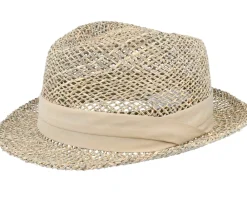 Straw Hat-Seeberger Trilby Seagras With Trimming Nature Straw Hat -