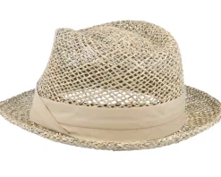 Straw Hat-Seeberger Trilby Seagras With Trimming Nature Straw Hat -