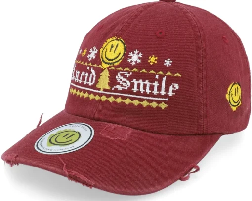 Dad Cap-Ho-Ho-Hats Ugly Christmas Logo Maroon Destroyed Dad Cap -