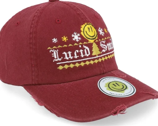 Dad Cap-Ho-Ho-Hats Ugly Christmas Logo Maroon Destroyed Dad Cap -
