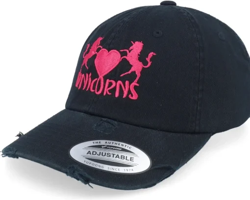 Fashion Unicorns Heart Black Destroyed Dad Cap -