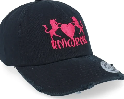 Fashion Unicorns Heart Black Destroyed Dad Cap -