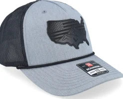Trucker-Iconic Usa Map Flag Black Patch Heather Grey/Black Rope A-Frame Trucker -