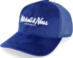 Trucker-Mitchell & Ness Velvet Pinscript Blue A-Frame Trucker -