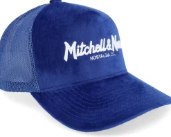 Trucker-Mitchell & Ness Velvet Pinscript Blue A-Frame Trucker -