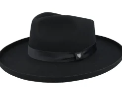 New Brixton Victoria Felt Black/Black Satin Fedora -