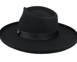 New Brixton Victoria Felt Black/Black Satin Fedora -