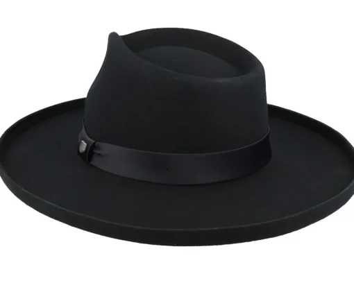 New Brixton Victoria Felt Black/Black Satin Fedora -