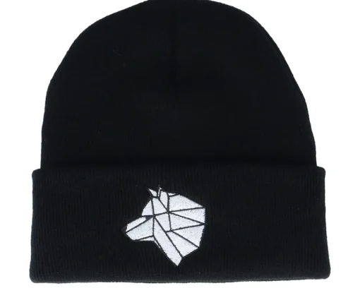 Cuff Beanies-Origami White Paper Wolf Black Cuff -
