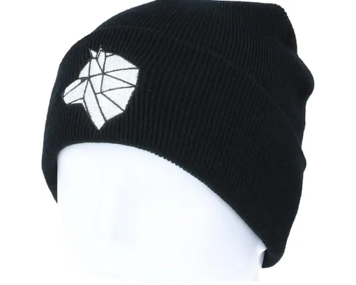 Cuff Beanies-Origami White Paper Wolf Black Cuff -