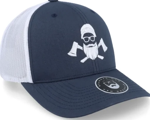 Clearance Bearded Man Wild Life Axe Logo 2-tone Navy/White Trucker - Blue