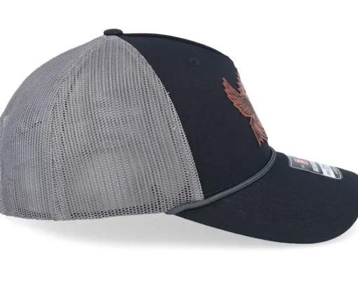 Trucker-Wild Spirit Wildlife Eagle Brown Patch /Charcoal Rope A-Frame Trucker - Black