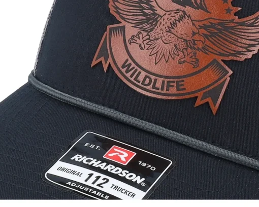 Trucker-Wild Spirit Wildlife Eagle Brown Patch /Charcoal Rope A-Frame Trucker - Black