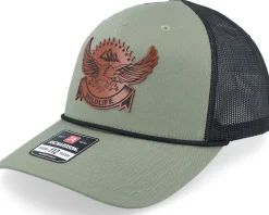 Trucker-Wild Spirit Wildlife Eagle Brown Patch /Charcoal Rope A-Frame Trucker - Black