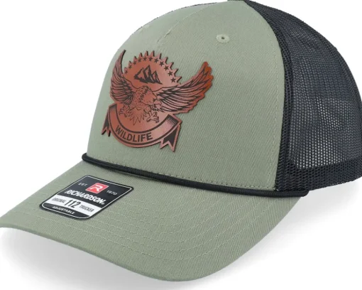 Trucker-Wild Spirit Wildlife Eagle Brown Patch /Charcoal Rope A-Frame Trucker - Black