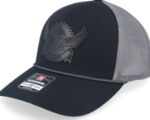 Trucker-Wild Spirit Wildlife Eagle Brown Patch /Charcoal Rope A-Frame Trucker - Black