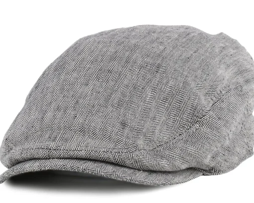 Flat Caps-Stetson Woodfield Linen Herringbone Flat Cap -