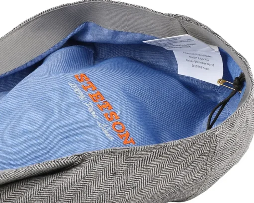 Flat Caps-Stetson Woodfield Linen Herringbone Flat Cap -