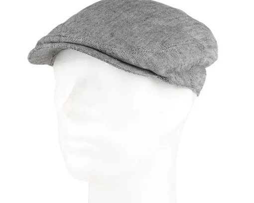 Flat Caps-Stetson Woodfield Linen Herringbone Flat Cap -