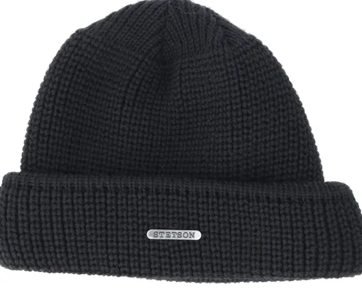 Short Beanies-Stetson Wool Black Beanie -