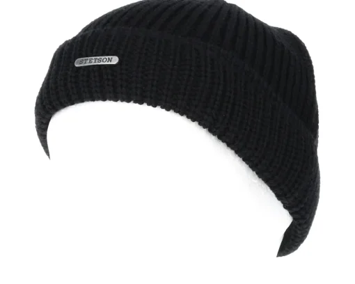 Short Beanies-Stetson Wool Black Beanie -