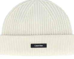 Short Beanies-Calvin Klein Wool Docker Egret Short Beanie - White