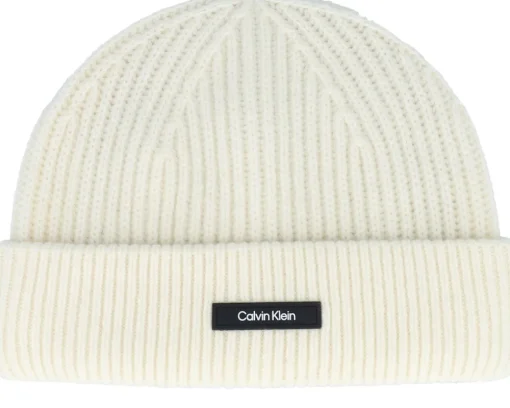 Short Beanies-Calvin Klein Wool Docker Egret Short Beanie - White