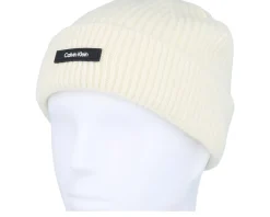 Short Beanies-Calvin Klein Wool Docker Egret Short Beanie - White