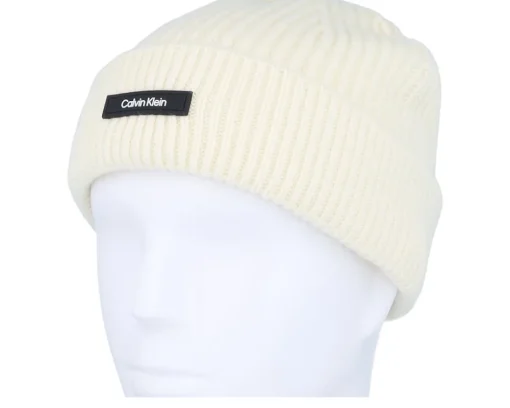 Short Beanies-Calvin Klein Wool Docker Egret Short Beanie - White